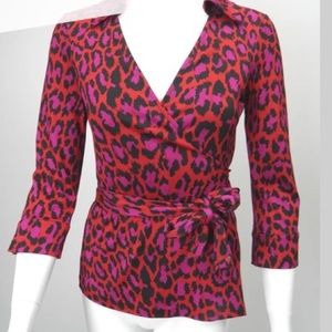 DVF wrap shirt size 6 vintage leopard print